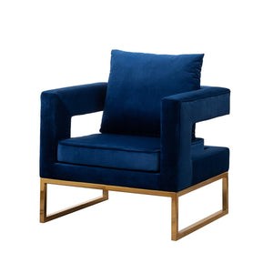 English Elm Lenola Glam Velvet Accent Chair with Gold Metal Frame and Pillow Back Armchair Blue T2574P164509