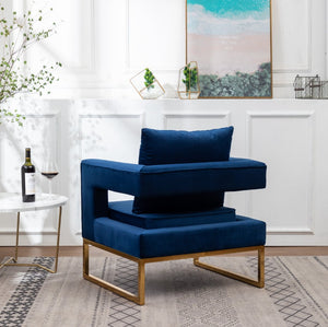 English Elm Lenola Glam Velvet Accent Chair with Gold Metal Frame and Pillow Back Armchair Blue T2574P164509