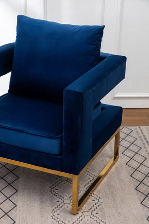 English Elm Lenola Glam Velvet Accent Chair with Gold Metal Frame and Pillow Back Armchair Blue T2574P164509