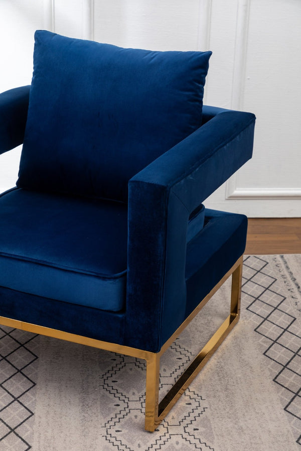 English Elm Lenola Glam Velvet Accent Chair with Gold Metal Frame and Pillow Back Armchair Blue T2574P164509