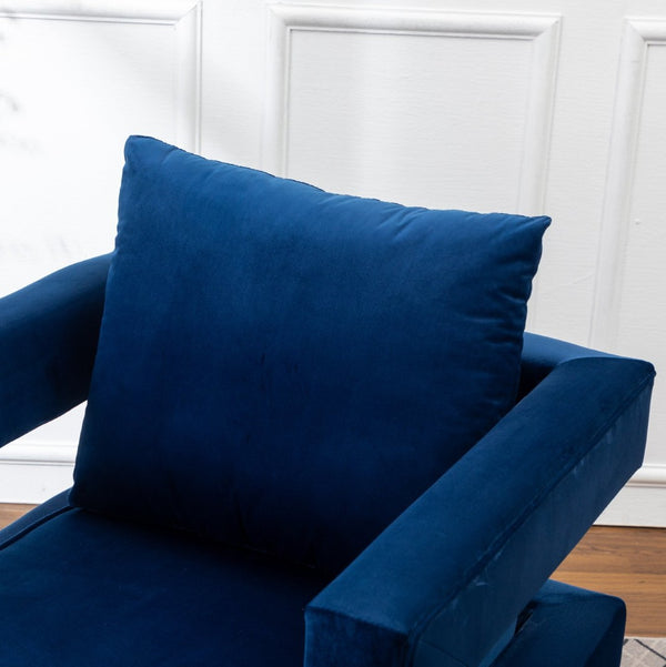 English Elm Lenola Glam Velvet Accent Chair with Gold Metal Frame and Pillow Back Armchair Blue T2574P164509