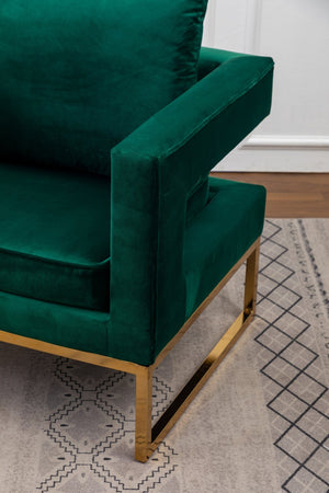 English Elm Lenola Glam Velvet Accent Chair with Gold Metal Frame and Pillow Back Armchair Green T2574P164510