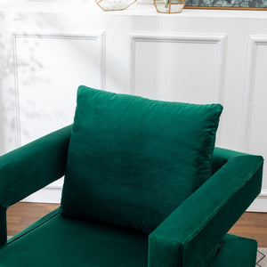 English Elm Lenola Glam Velvet Accent Chair with Gold Metal Frame and Pillow Back Armchair Green T2574P164510