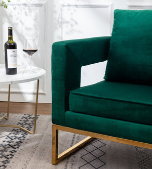 English Elm Lenola Glam Velvet Accent Chair with Gold Metal Frame and Pillow Back Armchair Green T2574P164510