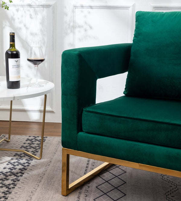English Elm Lenola Glam Velvet Accent Chair with Gold Metal Frame and Pillow Back Armchair Green T2574P164510