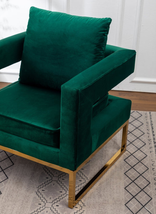 English Elm Lenola Glam Velvet Accent Chair with Gold Metal Frame and Pillow Back Armchair Green T2574P164510