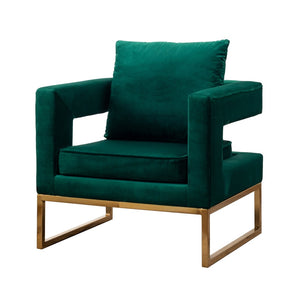 English Elm Lenola Glam Velvet Accent Chair with Gold Metal Frame and Pillow Back Armchair Green T2574P164510
