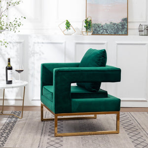 English Elm Lenola Glam Velvet Accent Chair with Gold Metal Frame and Pillow Back Armchair Green T2574P164510