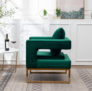 English Elm Lenola Glam Velvet Accent Chair with Gold Metal Frame and Pillow Back Armchair Green T2574P164510