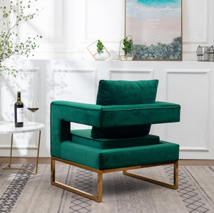 English Elm Lenola Glam Velvet Accent Chair with Gold Metal Frame and Pillow Back Armchair Green T2574P164510