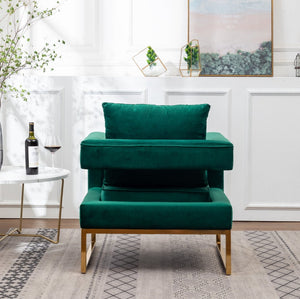 English Elm Lenola Glam Velvet Accent Chair with Gold Metal Frame and Pillow Back Armchair Green T2574P164510