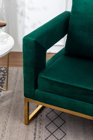 English Elm Lenola Glam Velvet Accent Chair with Gold Metal Frame and Pillow Back Armchair Green T2574P164510