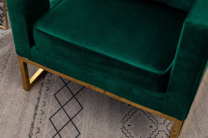 English Elm Lenola Glam Velvet Accent Chair with Gold Metal Frame and Pillow Back Armchair Green T2574P164510