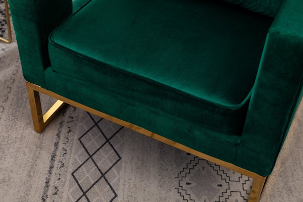 English Elm Lenola Glam Velvet Accent Chair with Gold Metal Frame and Pillow Back Armchair Green T2574P164510