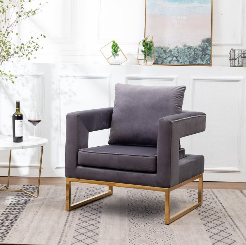 English Elm Lenola Velvet Accent Arm Chair with Gold Tube Frame and Sculptural Track Arms T2574P164511