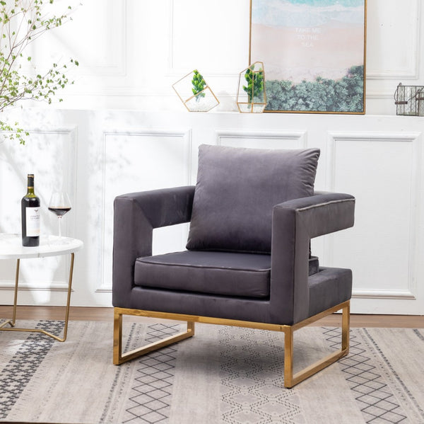 English Elm Lenola Velvet Accent Arm Chair with Gold Tube Frame and Sculptural Track Arms T2574P164511