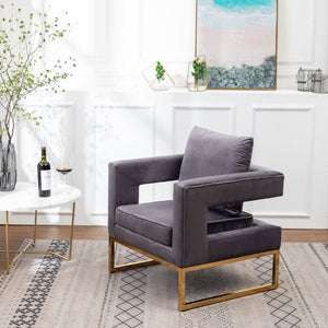 English Elm Lenola Velvet Accent Arm Chair with Gold Tube Frame and Sculptural Track Arms T2574P164511