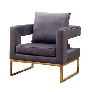 English Elm Lenola Velvet Accent Arm Chair with Gold Tube Frame and Sculptural Track Arms T2574P164511