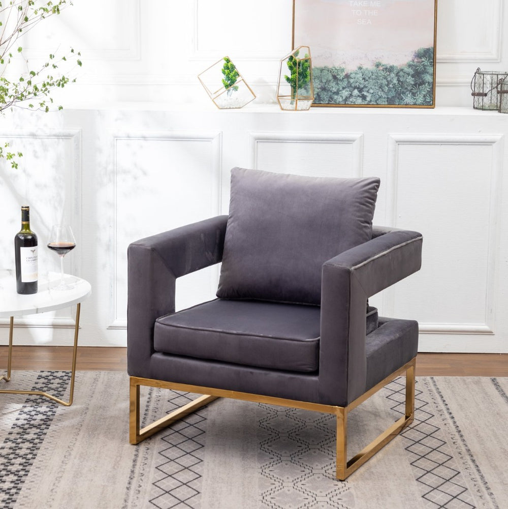English Elm Lenola Velvet Accent Arm Chair with Gold Tube Frame and Sculptural Track Arms T2574P164511