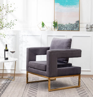 English Elm Lenola Velvet Accent Arm Chair with Gold Tube Frame and Sculptural Track Arms T2574P164511
