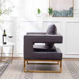 English Elm Lenola Velvet Accent Arm Chair with Gold Tube Frame and Sculptural Track Arms T2574P164511
