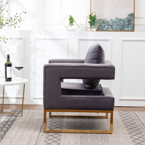 English Elm Lenola Velvet Accent Arm Chair with Gold Tube Frame and Sculptural Track Arms T2574P164511