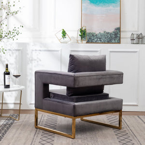English Elm Lenola Velvet Accent Arm Chair with Gold Tube Frame and Sculptural Track Arms T2574P164511