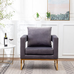 English Elm Lenola Velvet Accent Arm Chair with Gold Tube Frame and Sculptural Track Arms T2574P164511