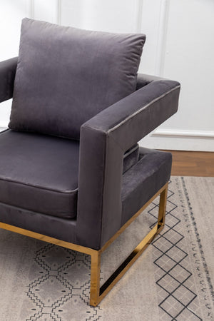 English Elm Lenola Velvet Accent Arm Chair with Gold Tube Frame and Sculptural Track Arms T2574P164511