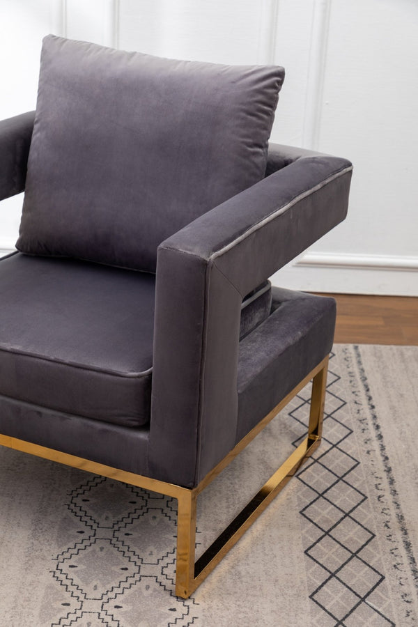 English Elm Lenola Velvet Accent Arm Chair with Gold Tube Frame and Sculptural Track Arms T2574P164511