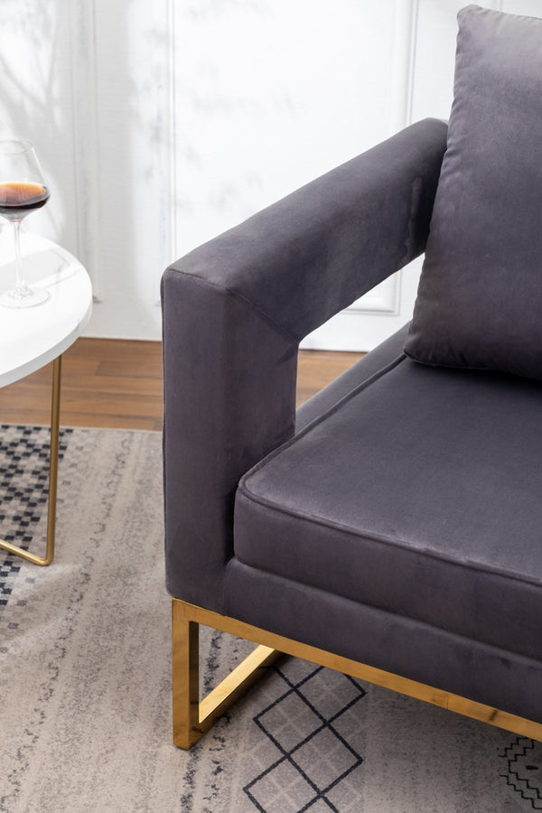 English Elm Lenola Velvet Accent Arm Chair with Gold Tube Frame and Sculptural Track Arms T2574P164511