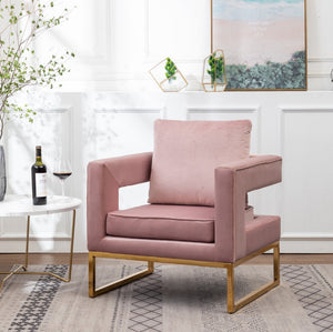 English Elm Lenola Velvet Accent Armchair with Gold Metal Frame for Bedroom or Living Room T2574P164512