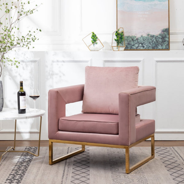 English Elm Lenola Velvet Accent Armchair with Gold Metal Frame for Bedroom or Living Room T2574P164512