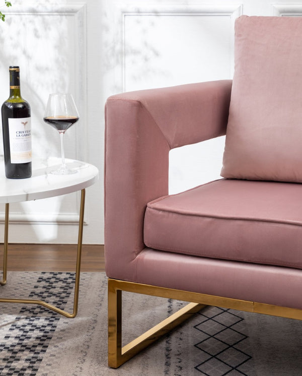 English Elm Lenola Velvet Accent Armchair with Gold Metal Frame for Bedroom or Living Room T2574P164512