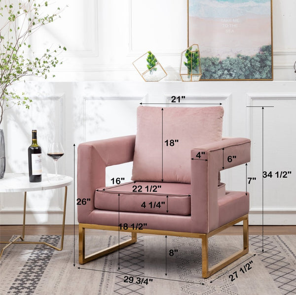 English Elm Lenola Velvet Accent Armchair with Gold Metal Frame for Bedroom or Living Room T2574P164512