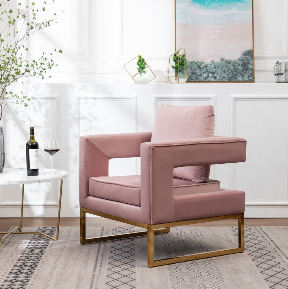 English Elm Lenola Velvet Accent Armchair with Gold Metal Frame for Bedroom or Living Room T2574P164512