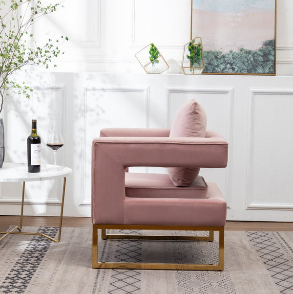 English Elm Lenola Velvet Accent Armchair with Gold Metal Frame for Bedroom or Living Room T2574P164512