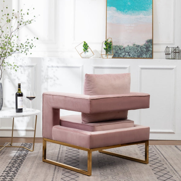 English Elm Lenola Velvet Accent Armchair with Gold Metal Frame for Bedroom or Living Room T2574P164512