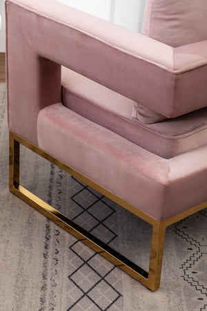 English Elm Lenola Velvet Accent Armchair with Gold Metal Frame for Bedroom or Living Room T2574P164512