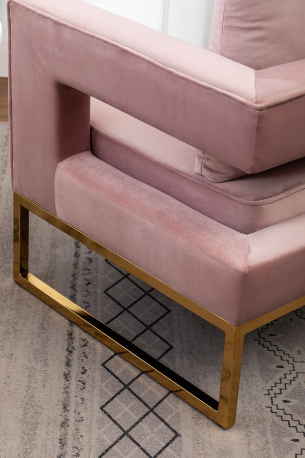 English Elm Lenola Velvet Accent Armchair with Gold Metal Frame for Bedroom or Living Room T2574P164512