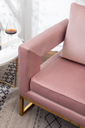 English Elm Lenola Velvet Accent Armchair with Gold Metal Frame for Bedroom or Living Room T2574P164512