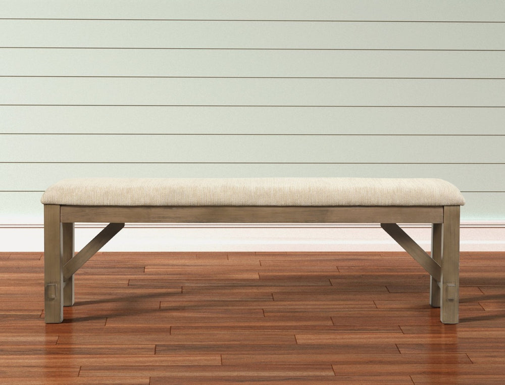 English Elm Raven Farmhouse Upholstered Bench Tan Fabric Rubberwood Legs Dining Entryway Seat T2574P164515