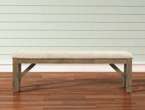 English Elm Raven Farmhouse Upholstered Bench Tan Fabric Rubberwood Legs Dining Entryway Seat T2574P164515