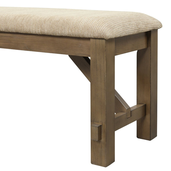 English Elm Raven Farmhouse Upholstered Bench Tan Fabric Rubberwood Legs Dining Entryway Seat T2574P164515