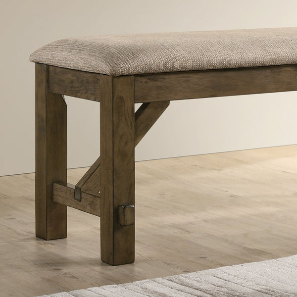 English Elm Raven Farmhouse Upholstered Bench Tan Fabric Rubberwood Legs Dining Entryway Seat T2574P164515