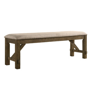 English Elm Raven Farmhouse Upholstered Bench Tan Fabric Rubberwood Legs Dining Entryway Seat T2574P164515