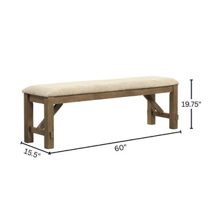 English Elm Raven Farmhouse Upholstered Bench Tan Fabric Rubberwood Legs Dining Entryway Seat T2574P164515