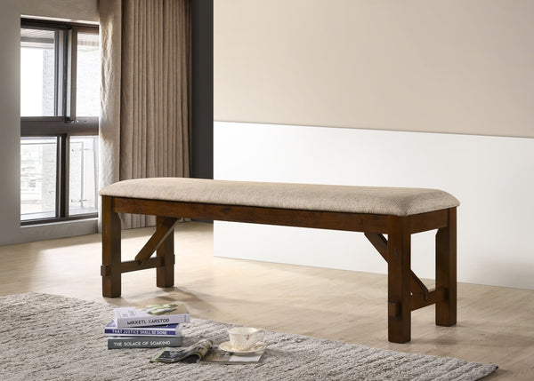 English Elm Karven Upholstered Farmhouse Bench Solid Rubberwood Legs Foam Padded Tan Seat T2574P164516