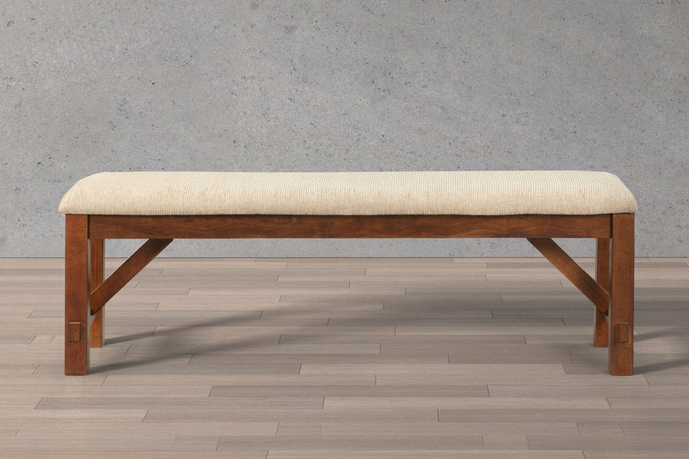 English Elm Karven Upholstered Farmhouse Bench Solid Rubberwood Legs Foam Padded Tan Seat T2574P164516