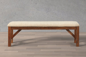 English Elm Karven Upholstered Farmhouse Bench Solid Rubberwood Legs Foam Padded Tan Seat T2574P164516